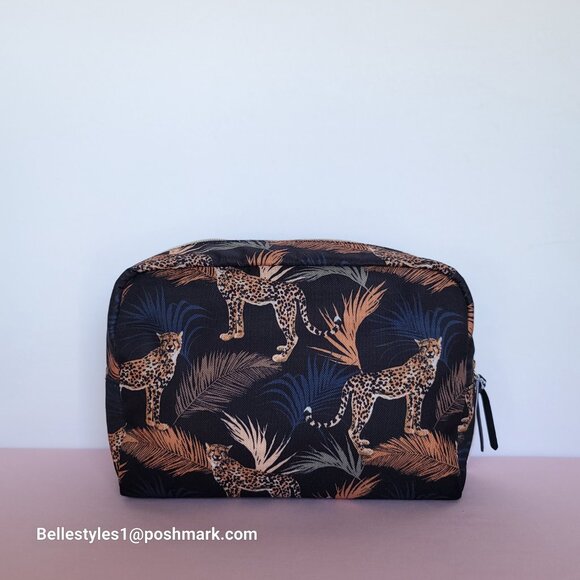 GEMMA LAYNE Travel Cosmetic Fabric Organizer Case w Animal Print- Black multi⭐ - Picture 6 of 16